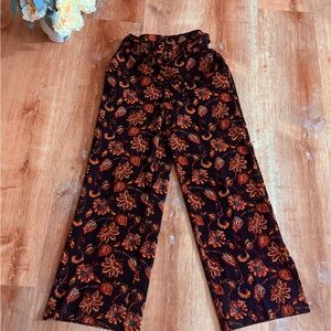 Jules & Leopold Black Wide-Leg Pants with Orange Floral Paisley